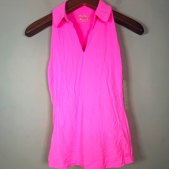 Lilly Pulitzer Tops - Lilly Pulitzer Neon Pink Sleeveless Collared Tank